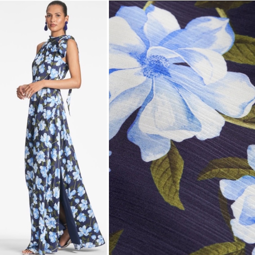 Sachin + Babi Navy Maxi Dress with Light Blue Floral Print